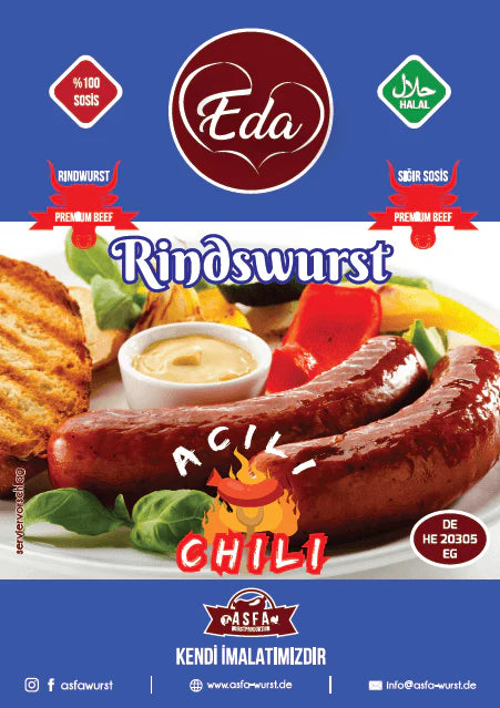 Eda Sosis Halal Chili Rindswurst – Scharfe Grillwurst aus Rindfleisch